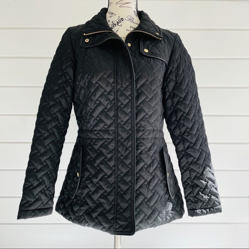 Cole Haan Women’s Black Signature Funnel Collar Quilted Jacket Size Small